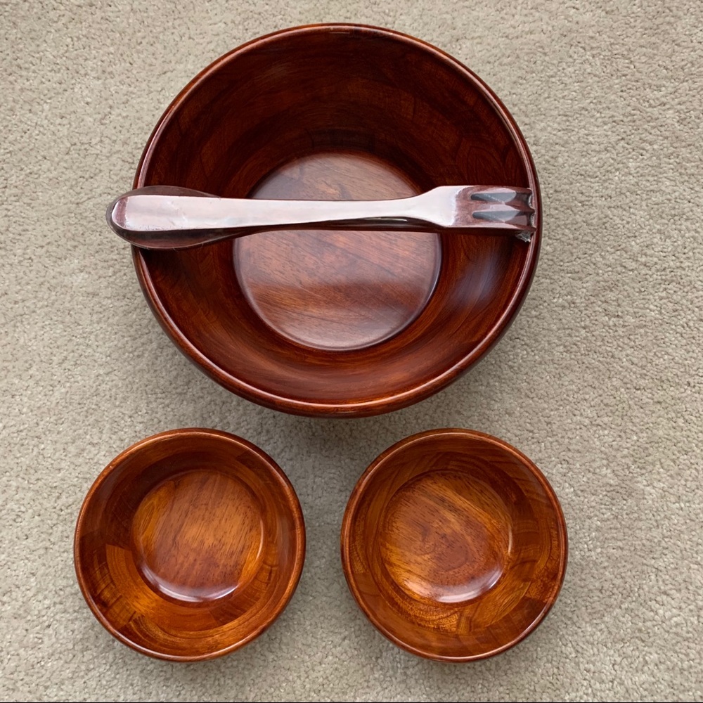 5pc Pomerantz Cherry Finish Wood Salad Bowl Set